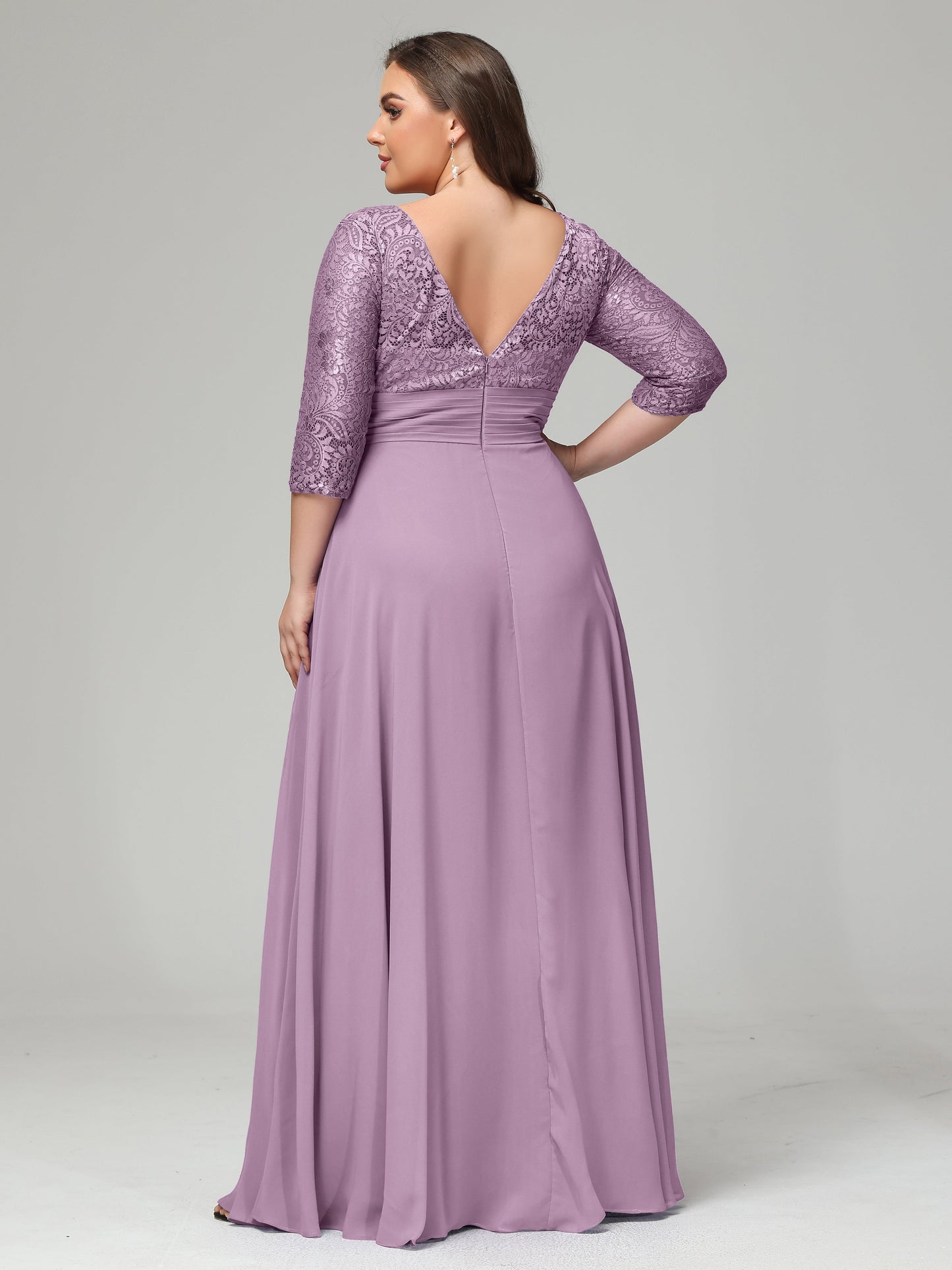 V-Neck Long Sleeves Lace Plus Size Bridesmaid Dresses