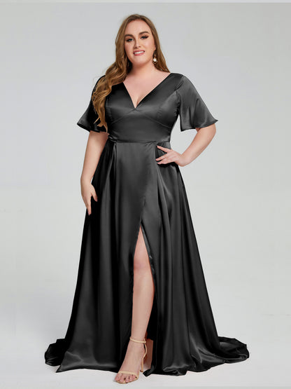 Vanessa Plus Size Soft Satin Bridesmaid Dresses with Sleeves