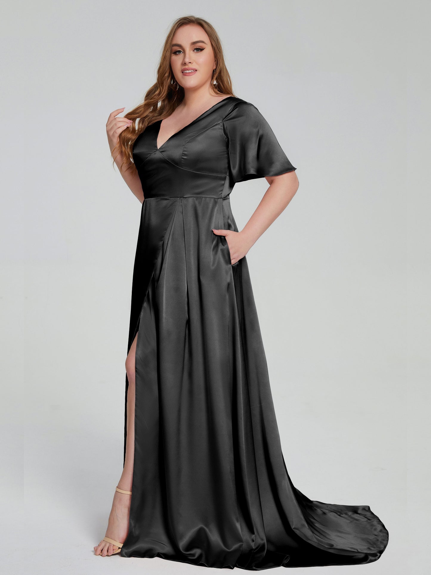 Vanessa Plus Size Soft Satin Bridesmaid Dresses with Sleeves