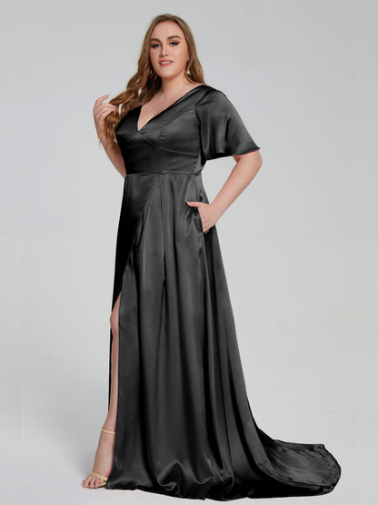 Vanessa Plus Size Soft Satin Bridesmaid Dresses with Sleeves