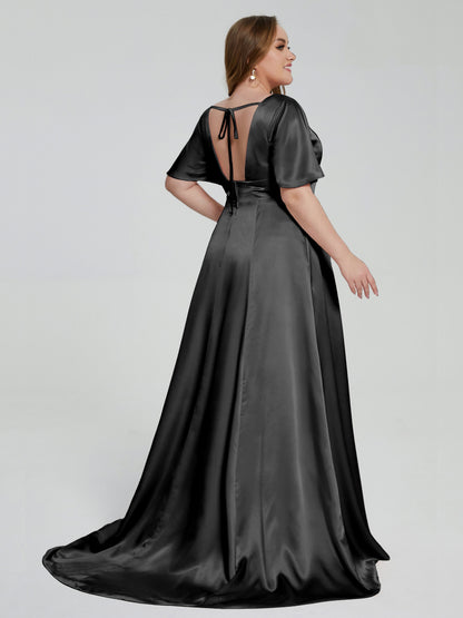 Vanessa Plus Size Soft Satin Bridesmaid Dresses with Sleeves