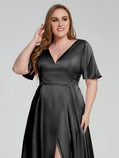 Vanessa Plus Size Soft Satin Bridesmaid Dresses with Sleeves