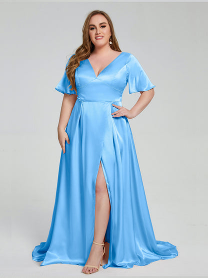 Vanessa Plus Size Soft Satin Bridesmaid Dresses with Sleeves