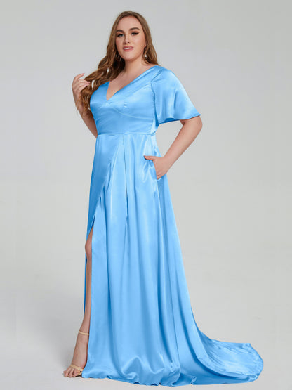 Vanessa Plus Size Soft Satin Bridesmaid Dresses with Sleeves
