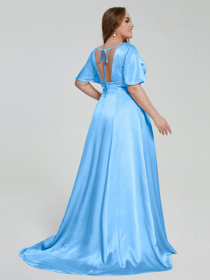 Vanessa Plus Size Soft Satin Bridesmaid Dresses with Sleeves