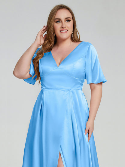 Vanessa Plus Size Soft Satin Bridesmaid Dresses with Sleeves