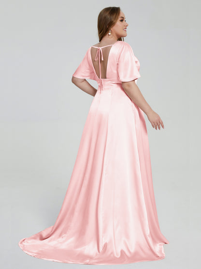 Vanessa Plus Size Soft Satin Bridesmaid Dresses with Sleeves