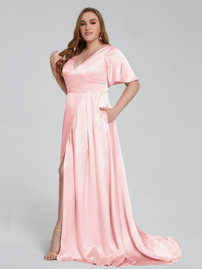 Vanessa Plus Size Soft Satin Bridesmaid Dresses with Sleeves
