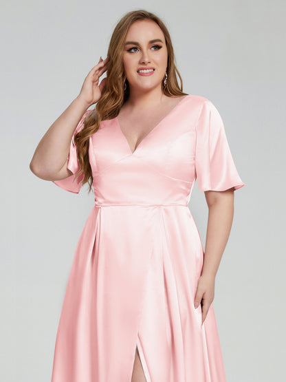 Vanessa Plus Size Soft Satin Bridesmaid Dresses with Sleeves
