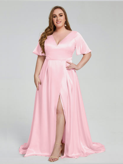 Vanessa Plus Size Soft Satin Bridesmaid Dresses with Sleeves