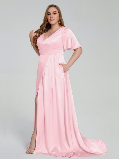 Vanessa Plus Size Soft Satin Bridesmaid Dresses with Sleeves