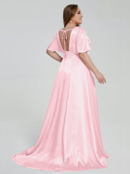 Vanessa Plus Size Soft Satin Bridesmaid Dresses with Sleeves