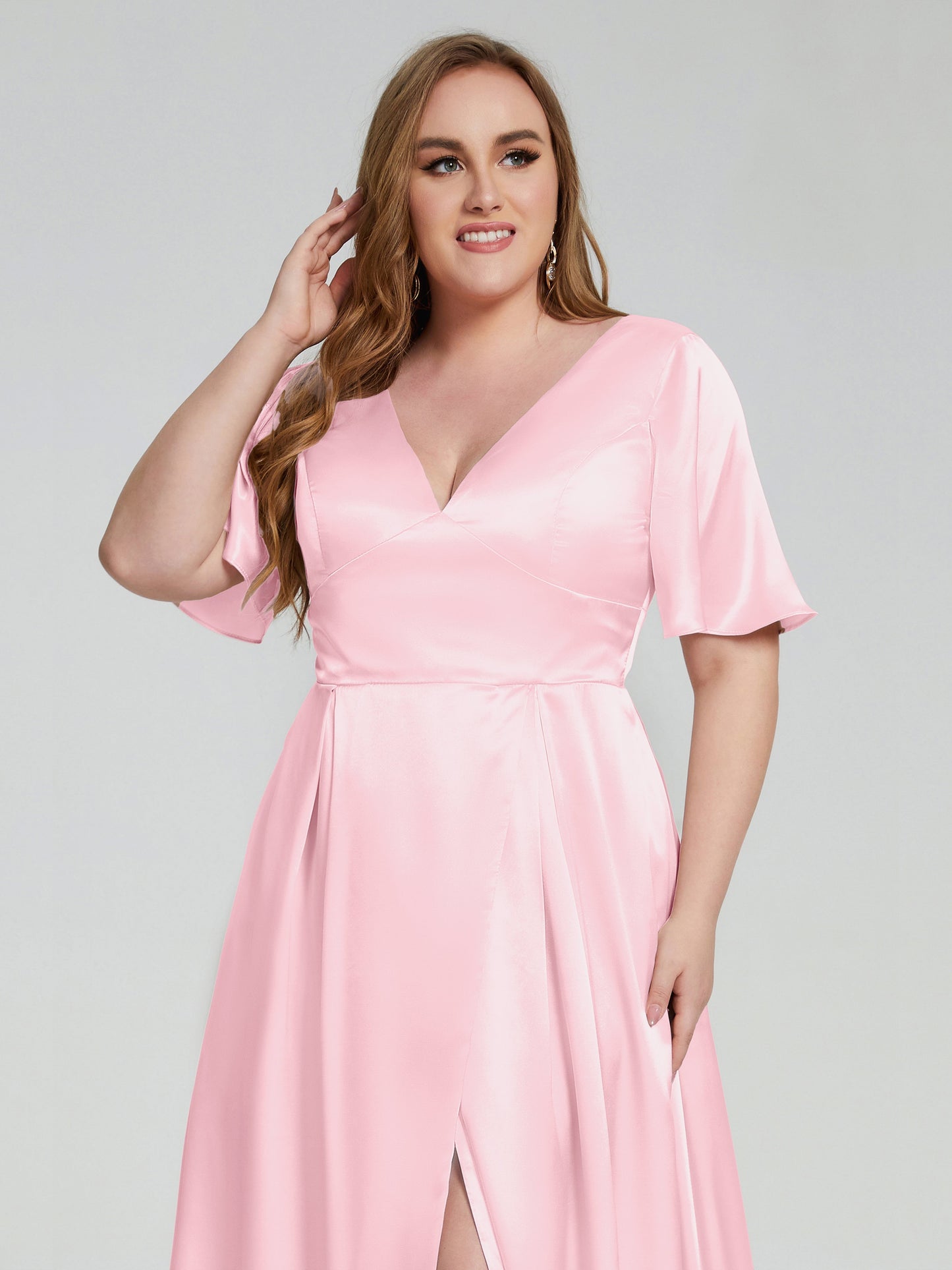 Vanessa Plus Size Soft Satin Bridesmaid Dresses with Sleeves