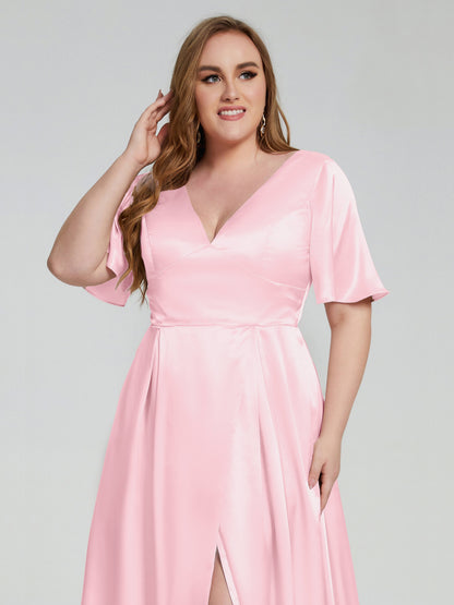 Vanessa Plus Size Soft Satin Bridesmaid Dresses with Sleeves