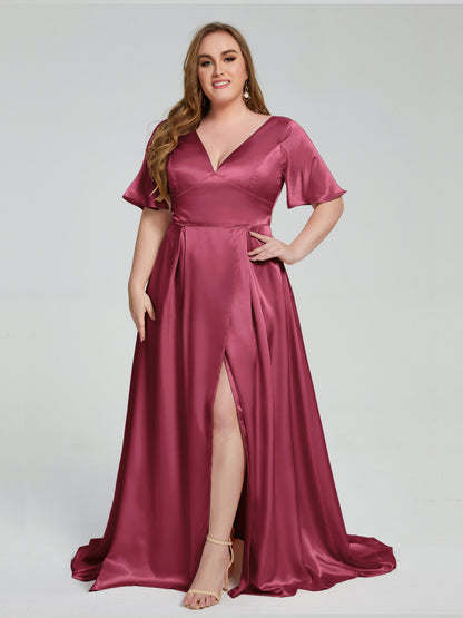 Vanessa Plus Size Soft Satin Bridesmaid Dresses with Sleeves
