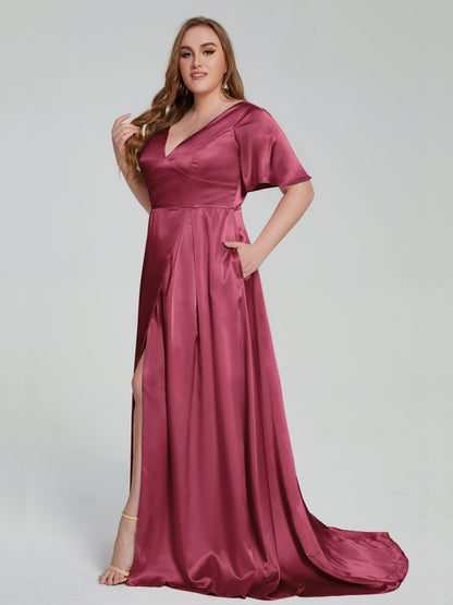 Vanessa Plus Size Soft Satin Bridesmaid Dresses with Sleeves