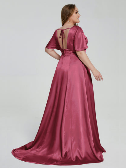 Vanessa Plus Size Soft Satin Bridesmaid Dresses with Sleeves