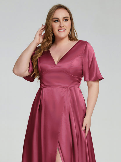 Vanessa Plus Size Soft Satin Bridesmaid Dresses with Sleeves