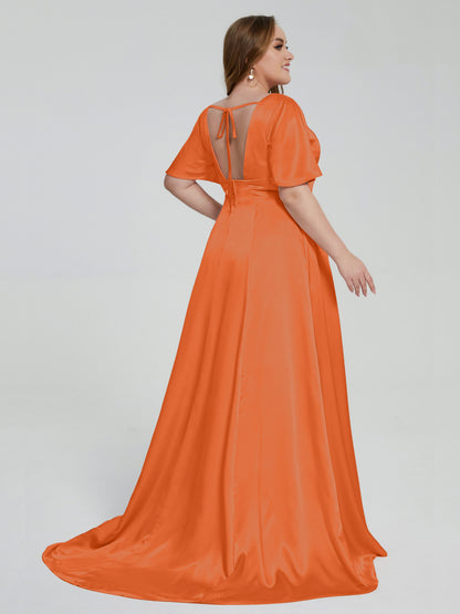 Vanessa Plus Size Soft Satin Bridesmaid Dresses with Sleeves