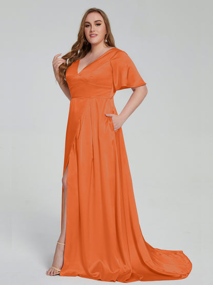 Vanessa Plus Size Soft Satin Bridesmaid Dresses with Sleeves