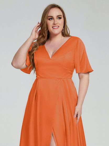 Vanessa Plus Size Soft Satin Bridesmaid Dresses with Sleeves