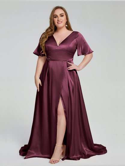 Vanessa Plus Size Soft Satin Bridesmaid Dresses with Sleeves