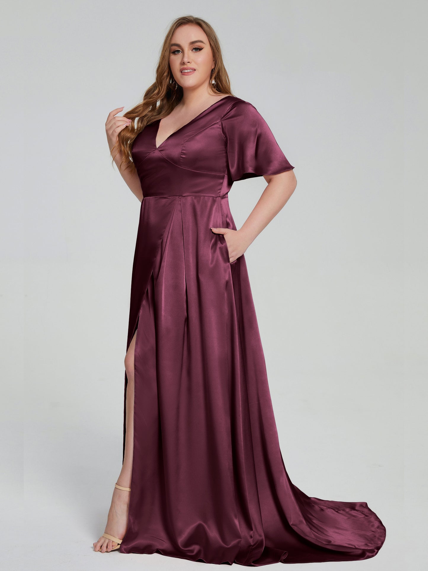 Vanessa Plus Size Soft Satin Bridesmaid Dresses with Sleeves