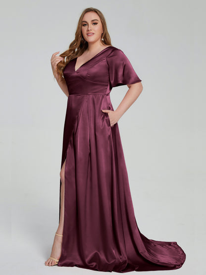 Vanessa Plus Size Soft Satin Bridesmaid Dresses with Sleeves