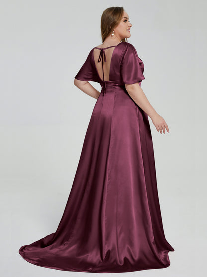 Vanessa Plus Size Soft Satin Bridesmaid Dresses with Sleeves