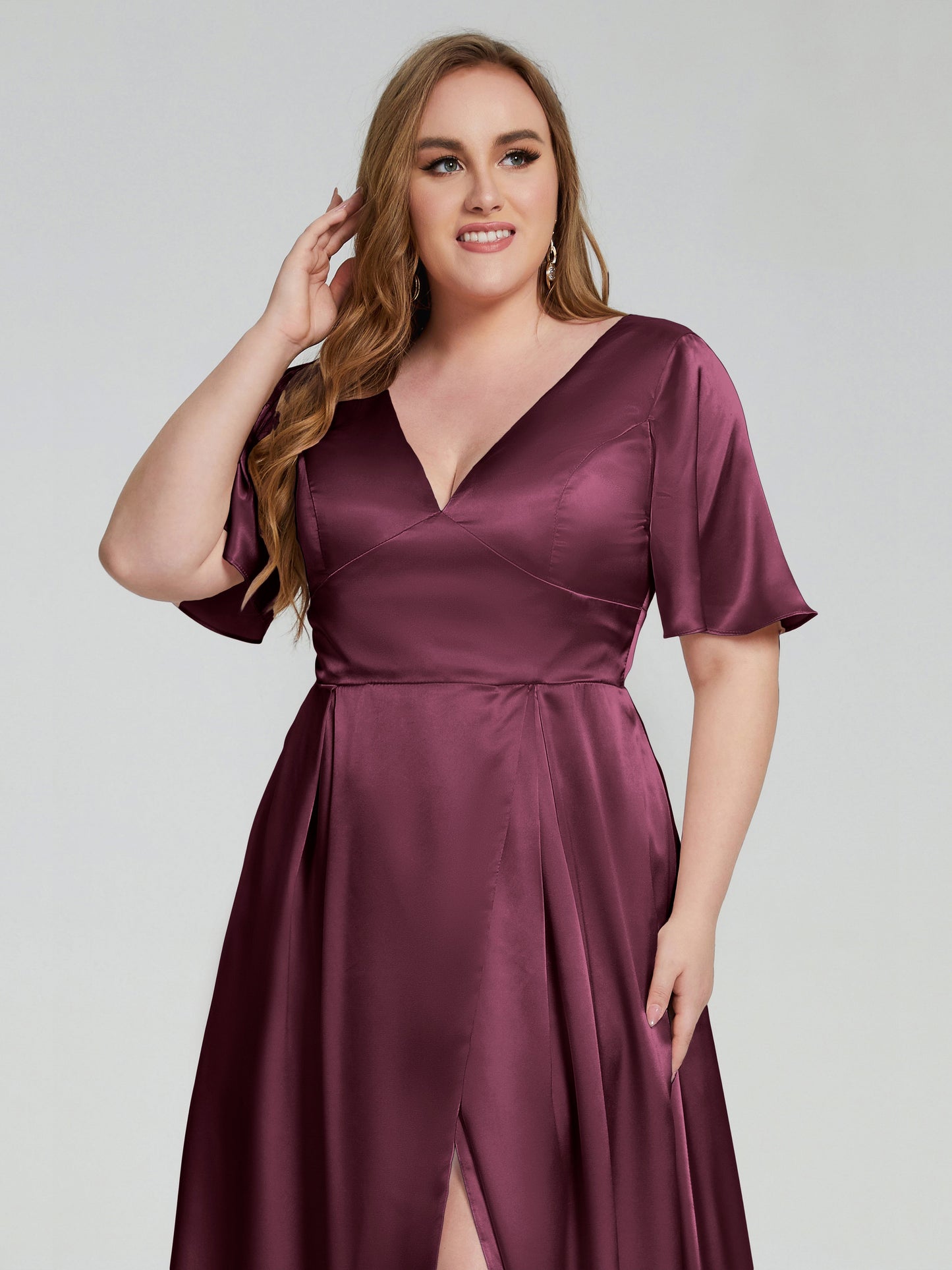 Vanessa Plus Size Soft Satin Bridesmaid Dresses with Sleeves