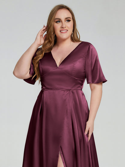 Vanessa Plus Size Soft Satin Bridesmaid Dresses with Sleeves