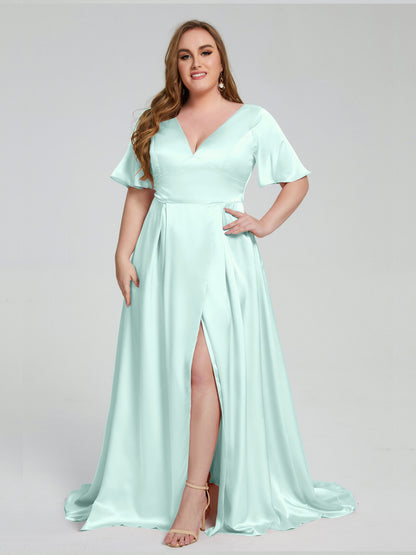 Vanessa Plus Size Soft Satin Bridesmaid Dresses with Sleeves