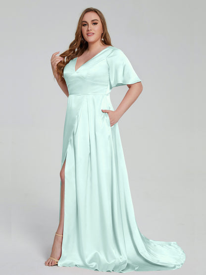 Vanessa Plus Size Soft Satin Bridesmaid Dresses with Sleeves