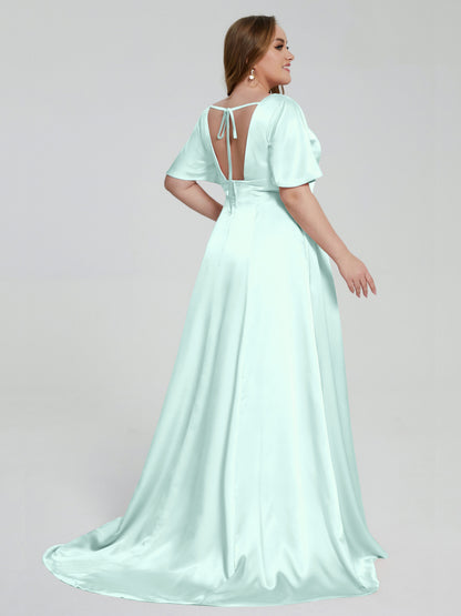 Vanessa Plus Size Soft Satin Bridesmaid Dresses with Sleeves