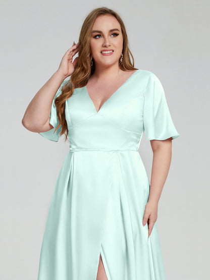Vanessa Plus Size Soft Satin Bridesmaid Dresses with Sleeves