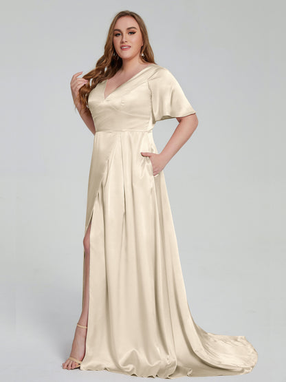 Vanessa Plus Size Soft Satin Bridesmaid Dresses with Sleeves