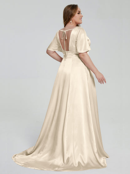 Vanessa Plus Size Soft Satin Bridesmaid Dresses with Sleeves