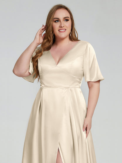 Vanessa Plus Size Soft Satin Bridesmaid Dresses with Sleeves