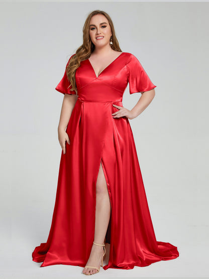 Vanessa Plus Size Soft Satin Bridesmaid Dresses with Sleeves