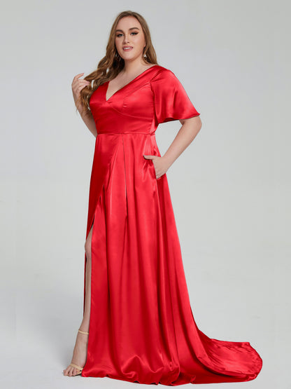 Vanessa Plus Size Soft Satin Bridesmaid Dresses with Sleeves