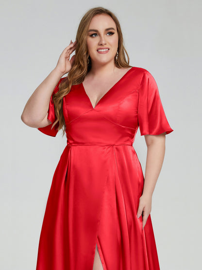 Vanessa Plus Size Soft Satin Bridesmaid Dresses with Sleeves