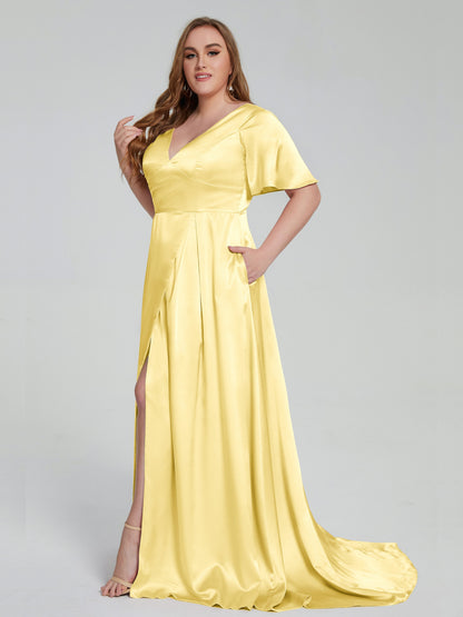 Vanessa Plus Size Soft Satin Bridesmaid Dresses with Sleeves