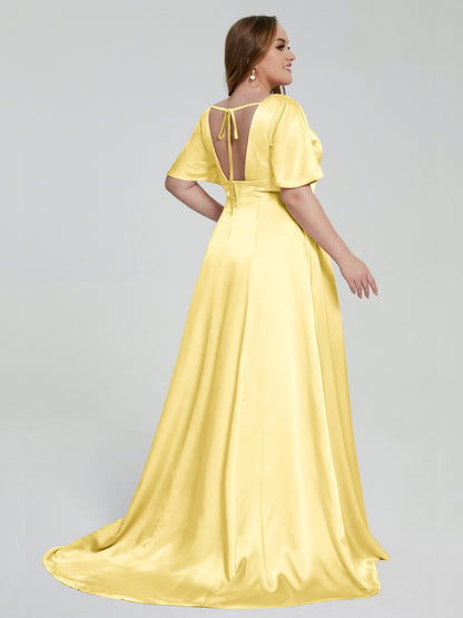 Vanessa Plus Size Soft Satin Bridesmaid Dresses with Sleeves