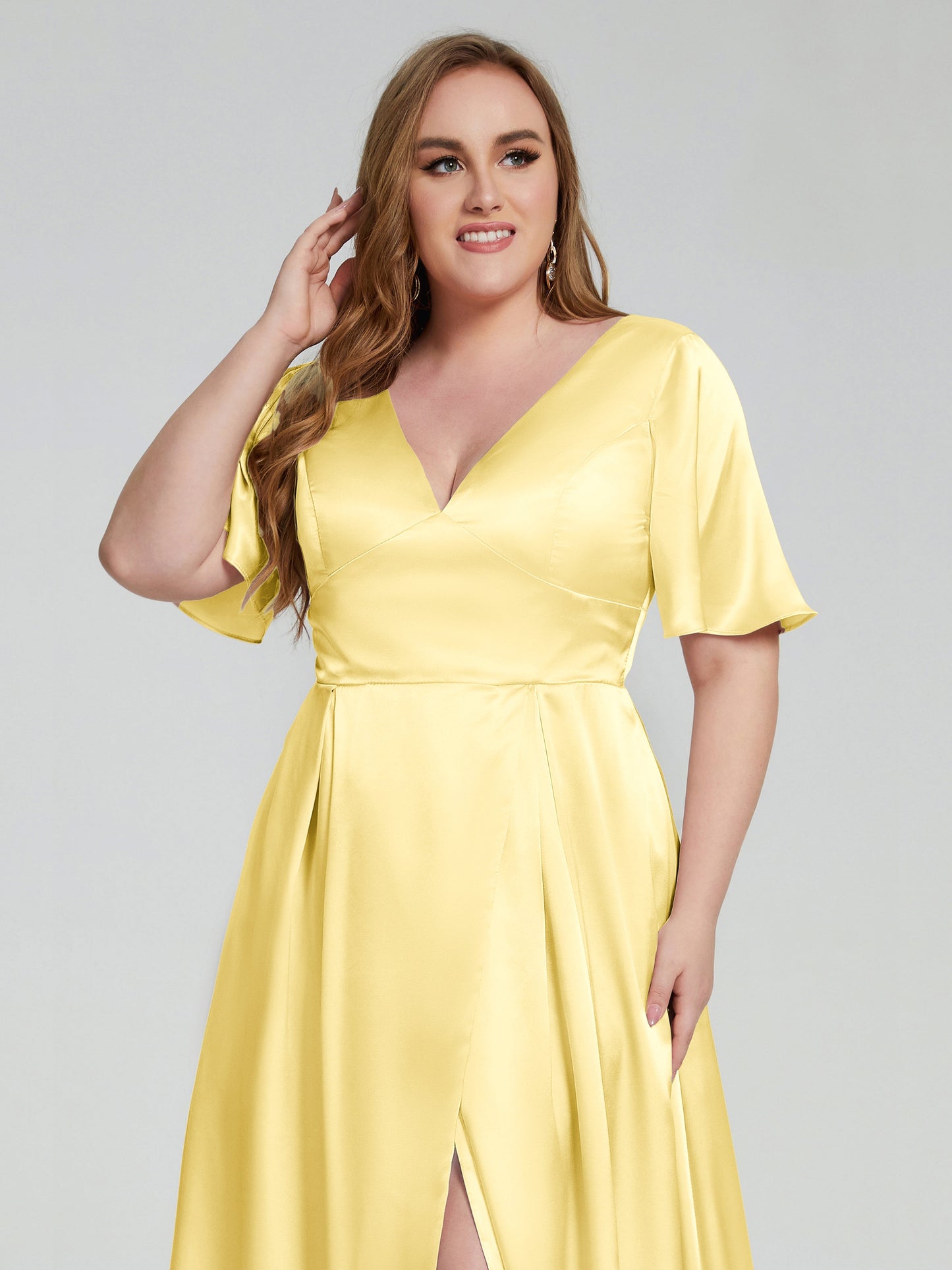 Vanessa Plus Size Soft Satin Bridesmaid Dresses with Sleeves