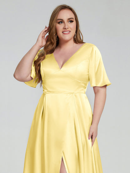 Vanessa Plus Size Soft Satin Bridesmaid Dresses with Sleeves