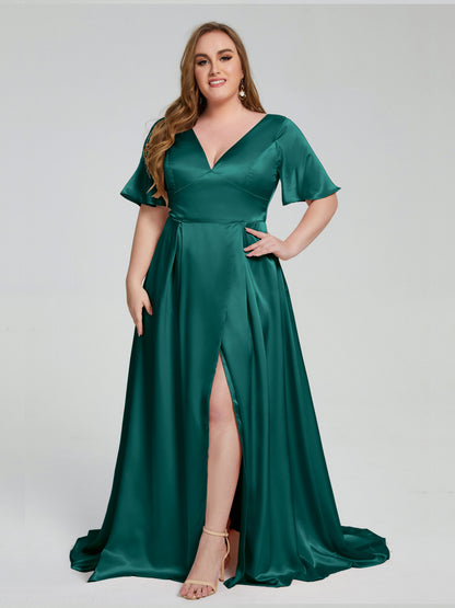 Vanessa Plus Size Soft Satin Bridesmaid Dresses with Sleeves