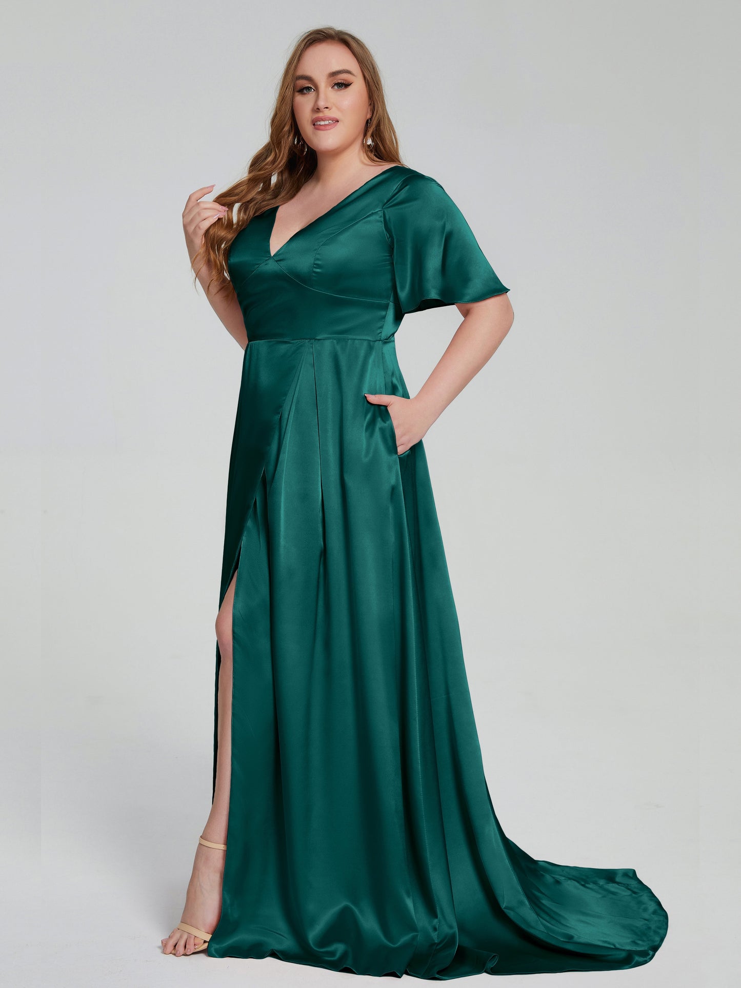 Vanessa Plus Size Soft Satin Bridesmaid Dresses with Sleeves