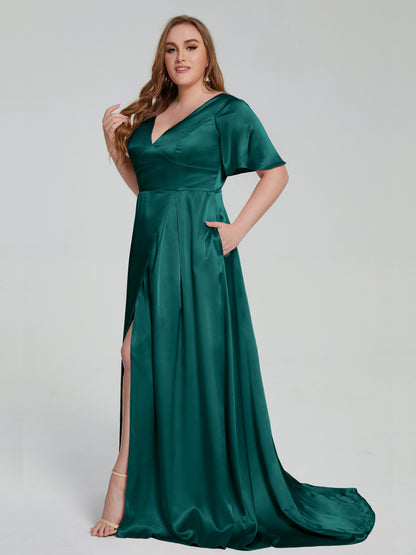 Vanessa Plus Size Soft Satin Bridesmaid Dresses with Sleeves