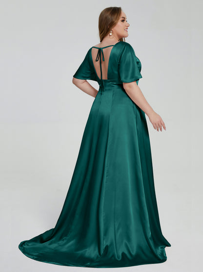 Vanessa Plus Size Soft Satin Bridesmaid Dresses with Sleeves