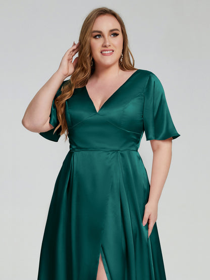 Vanessa Plus Size Soft Satin Bridesmaid Dresses with Sleeves